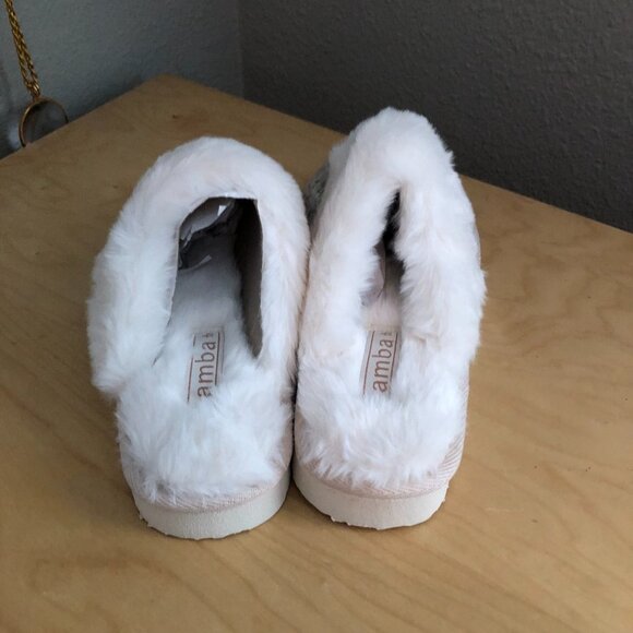 Amba Faux Sherpa Lining White & Gray Knit Slippers 5059283372583 - NEW - Picture 6 of 12